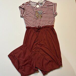 Jenna & Jessie Girls One Piece Jumper Size 10 Striped Rust Short Sleeve